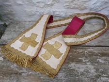 Antique Cream & Gold Liturgical Garment Stole / Antique French Clergy Handles