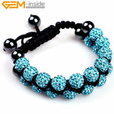 Double Disco Ball Shinning Crystal Beads Bracelet Rhinestone Hematite 7-8" Gift