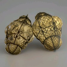 Venetian Hanging Cage Lantern Blown Glass 2 Murano Lamps circa 1960