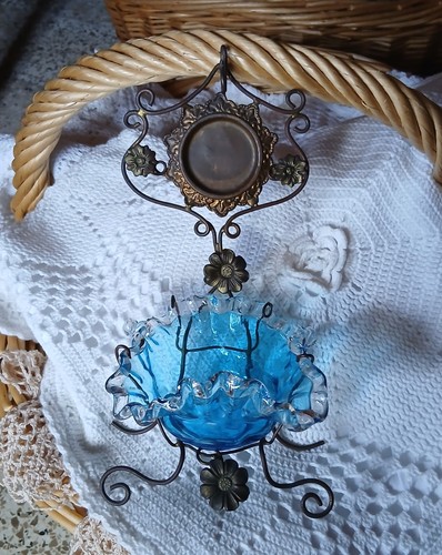 Ancien baguier verre bleu - baguier, et