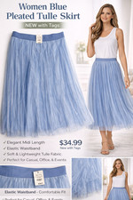 Women Blue Pleated Tulle Midi