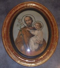 XIXème LITHOGRAPHIE SAINT JOSEPH JESUS RELIGION TURGIS PARIS  CADRE BOIS OVALE