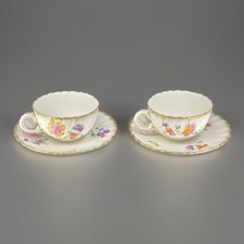 2 Tasses à Thé Sarreguemines U&C – Décor Fleurs de Saxe – Forme Viennoise Perlé