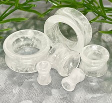 PAIR Clear Quartz Stone Tunnels Organic Gauges Plugs Body Jewelry