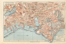 1920s FRANCE MARSEILLE CITY PLAN Antique Map