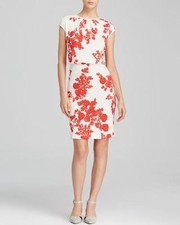 Tory Burch Red Pepper IIssy Boquets Print Lydie S/L Dress $375 NWT M