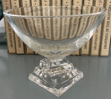 JG Durand Cristal Bowl Crystal Stacked Squares Pedestal Stem Base France D 5.4"