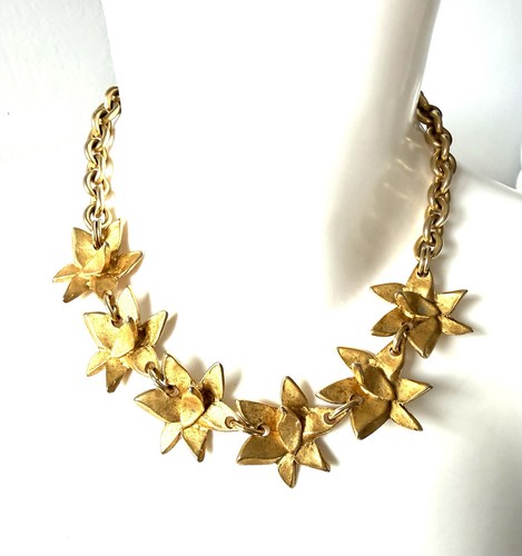 Collier fleur métal doré - collier,
