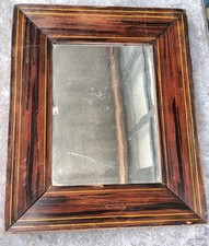 MIROIR ANCIEN XIX ÈME BOIS MASSIF CADRE ANCIEN DÉCOR FILETS 39X32CM