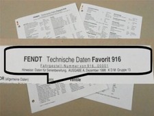 Fendt Favorit 916 Workshop Data Sheet 1998 Specifications