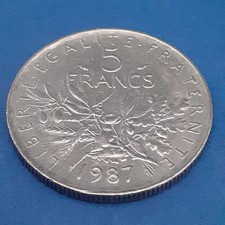 Pièce de monnaie de 5 francs Semeuse en cupronickel 1987 qualité TTB nettoyée