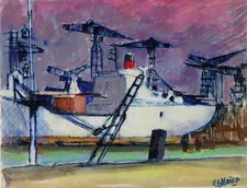Eugène Gasnier (1910-1998) (30) - gouache et stylo bille - chantier naval
