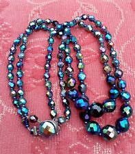 COLLIER 2 RANGS VINTAGE PERLES CRISTAL AURORE BORÉALE  DN3025