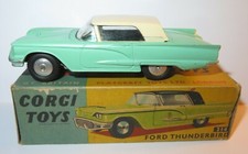 OLD RARE CORGI TOYS FORD THUNDERBIRD GREEN CUT ROOF CREAM 1959 REF 214 IN BOX 
