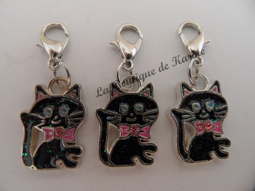 Charms breloque chat - breloque, noir