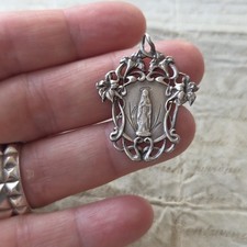 Art Nouveau 1900 Virgin Mary Iris Solid Silver Religious Medal