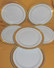 Série de 6 assiettes dessert porcelaine Lazeyras Limoges incrustation or fin