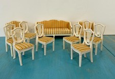 RARE Vintage Swedish 1970s Lundby complete living room chair set, velvet yellow 