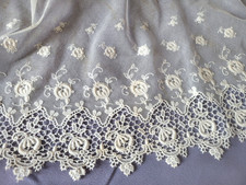 DRG42/ Antique guipure lace cotton on tulle 19X198 cm Old guipure lace