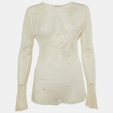Maje Off White Embroidered Mesh Loriquet Long Sleeve Top M