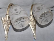 pair of bronze and crystal art deco sconces