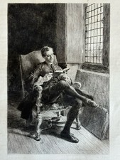 Meissonier Engraving Etching Portrait Man Reading the Reader Book Manuscript