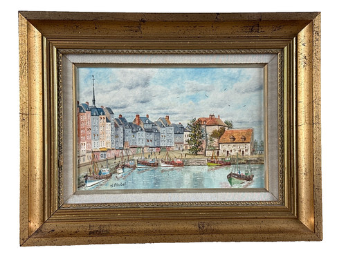Tableau huile vue port d - du,
