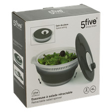 Essoreuse à Salade Rétractable Plastique 28 x 30 x 15 cm Blanc/Anthracite