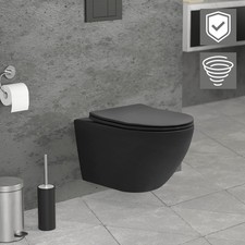 Toilette murale nano sans rebord longue céramique noir mat abattant duroplast