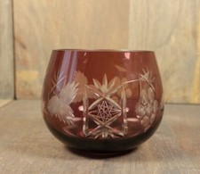 Ancienne Porte Bougie Photophore Bougeoir en Cristal Coloré Taillé Améthyste