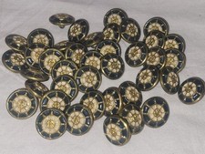 LOT 40 ANCIENS BOUTONS ROUE BARRE DE BATEAU LAITON EMAILLE BLEU BLANC 17 mm # T4