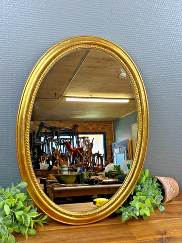 Miroir ovale bois doré - miroir,