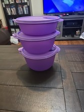 NEW! Tupperware Set Of 3 Crystalwave Purple Venting Microwave Bowls