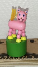 Antique Toy WAKOUWA Wooden Cat Pink Cat Alpha Copy Rare Vintage Figure