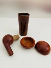 ? Vintage Pencil Pot, Pipe & Corkscrew Set ? Mahogany Wood ?