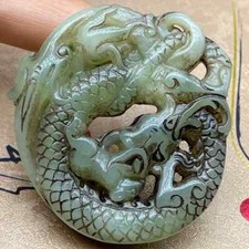 Old Chinese Ancient Antique Jade Carving Dragon Pendant Old Ornament Collection