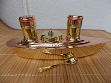 Superbe paquebot sel, poivre ,moutarde en cuivre et laiton longueur 20cm