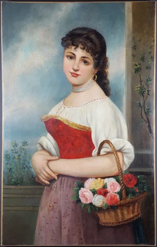 Ancien tableau jeune femme - femme, au