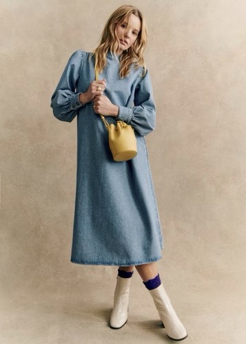 Sézane robe jean bleu midi - en,