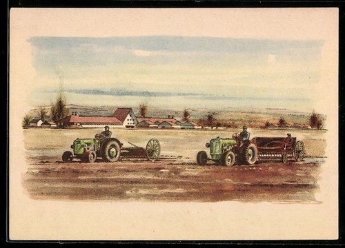 Carte postale tracteurs avec