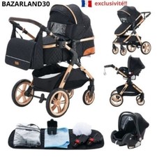 Poussette 3 en 1 Bébé Combinée Siège-Auto Nacelle Trio Réversible.Noir
