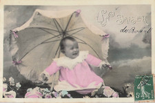 CP A KISS BABY CRIES UNDER UMBRELLA - 14260