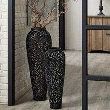 Tall Black cast Lattice Floor VASE metal Contemporary Home Decor 90 cm
