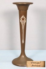 Antique Art Deco Bronze And Sterling Crest Trumpet Vase 11" Tall 1920's