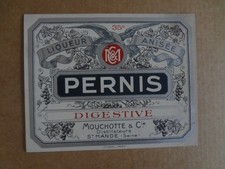 Ancienne Etiquette alcool Pastis PERNIS - Mouchotte & Cie - St Mandé - Neuve