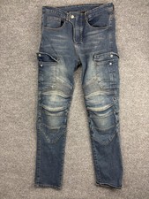 NBI Moto Biker Riding Jeans Mens Small Armored Knee Pads Stretch Denim Blue