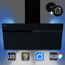 Hotte aspirante cuisine 90cm  Inclinées acier inoxydable verre noir WiFi