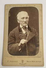 OLD PHOTOGRAPH CDV P.PIERRE A LONGWY PORTRAIT OF AN OLD MAN WITH A CANE