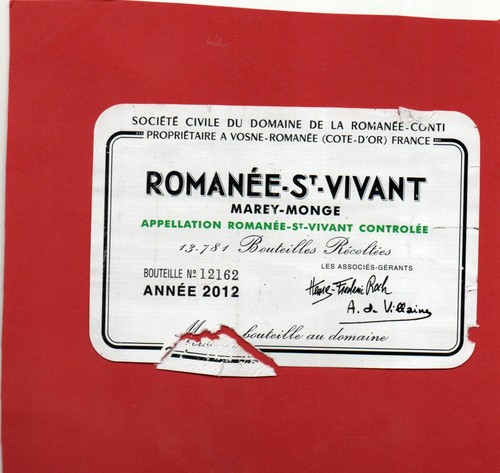 Etiquette contre romanee - etiquette, +