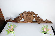 Antique XL 42"  Breton wood carved fronton pediment figural armor shield rare 